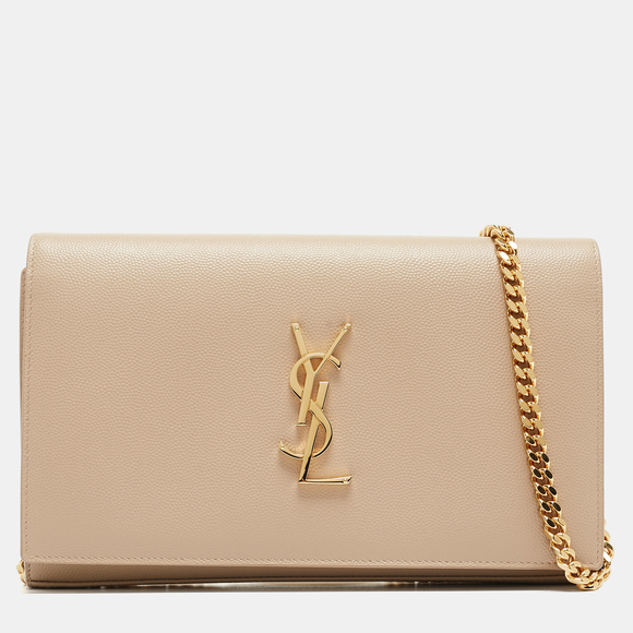 Yves Saint Laurent Handbags - Saint Laurent Beige Leather Kate Chain Clutch